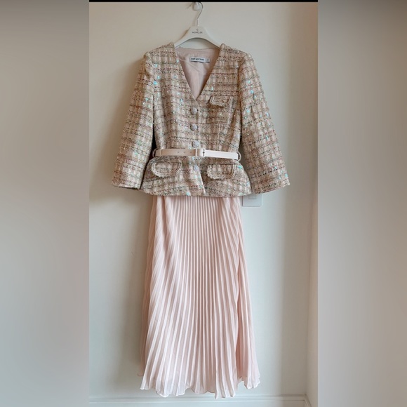 Self Portrait Pink Sequin Boucle Midi Dress - Picture 2 of 3